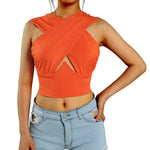 Women Cross Tank Tops Sexy Sleeveless Solid Color Tops Streetwear Summer Lady Tops