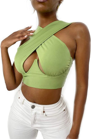 Women Cross Tank Tops Sexy Sleeveless Solid Color Tops Streetwear Summer Lady Tops