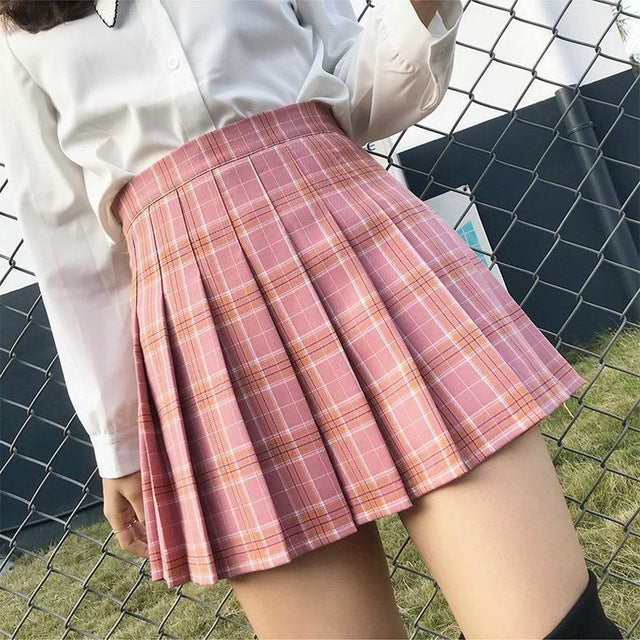 Summer Women Skirts Cute Style Plaid Skirts for Girls High Waist School Pleated Mini Skirts Women