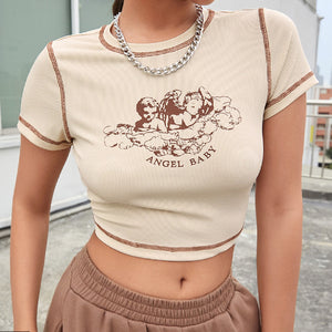 Angel Printed Short Sleeve Top T Shirt Women Summer Clothes Cute Print T-shirt Ladies Streetwear