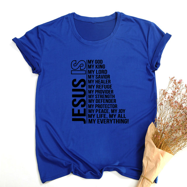 Jesus Is My God King Everything Women Vintage Tops Christian T-shirt Faith Short Sleeve Streetwear