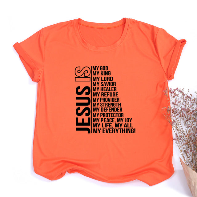 Jesus Is My God King Everything Women Vintage Tops Christian T-shirt Faith Short Sleeve Streetwear