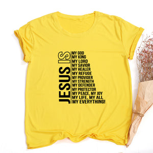 Jesus Is My God King Everything Women Vintage Tops Christian T-shirt Faith Short Sleeve Streetwear