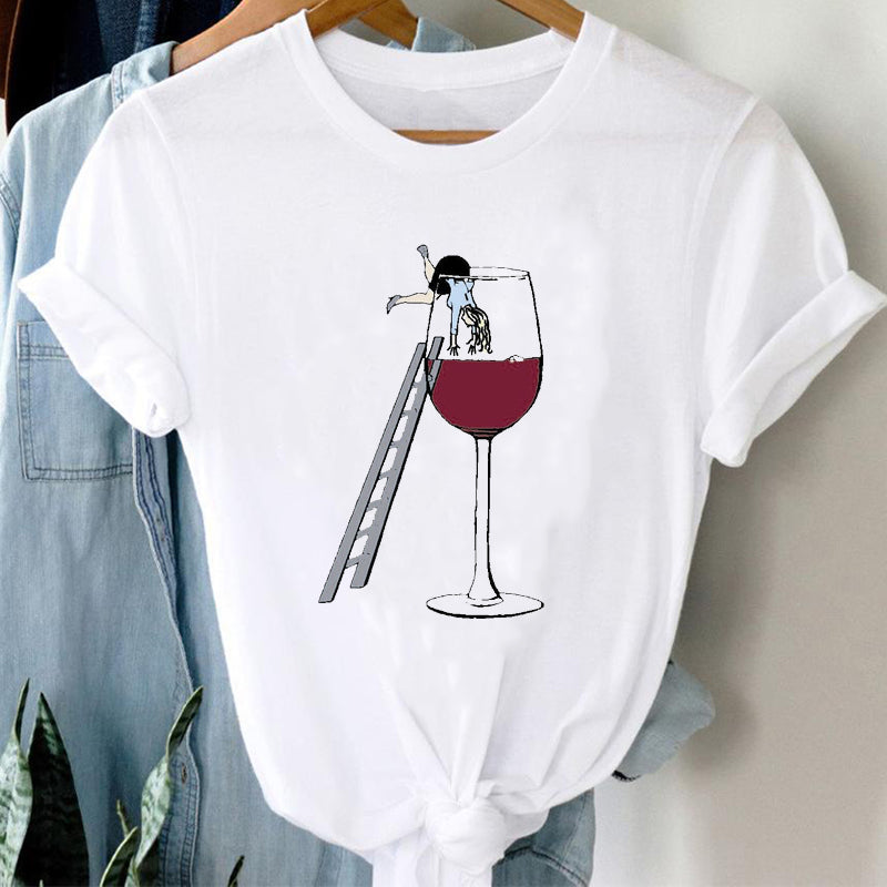 T-shirts Women Cartoon Wine Funny Fashion Clothing Spring Summer Clothes Tshirt