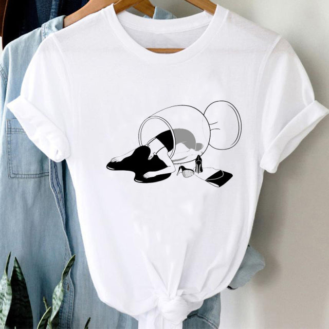 T-shirts Women Cartoon Wine Funny Fashion Clothing Spring Summer Clothes Tshirt