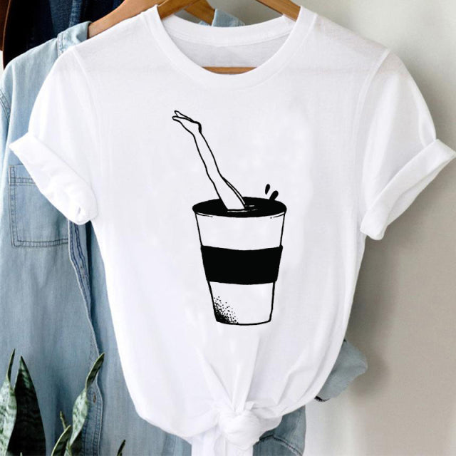 T-shirts Women Cartoon Wine Funny Fashion Clothing Spring Summer Clothes Tshirt