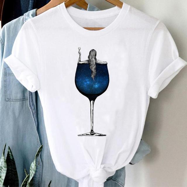 T-shirts Women Cartoon Wine Funny Fashion Clothing Spring Summer Clothes Tshirt