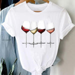 T-shirts Women Cartoon Wine Funny Fashion Clothing Spring Summer Clothes Tshirt