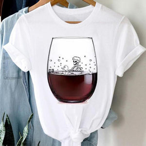 T-shirts Women Cartoon Wine Funny Fashion Clothing Spring Summer Clothes Tshirt