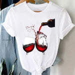 T-shirts Women Cartoon Wine Funny Fashion Clothing Spring Summer Clothes Tshirt