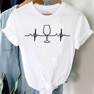 T-shirts Women Cartoon Wine Funny Fashion Clothing Spring Summer Clothes Tshirt