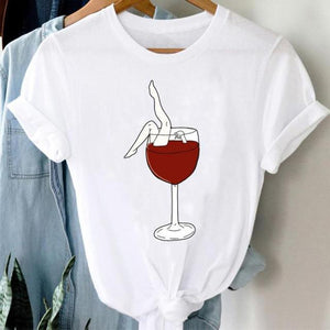 T-shirts Women Cartoon Wine Funny Fashion Clothing Spring Summer Clothes Tshirt