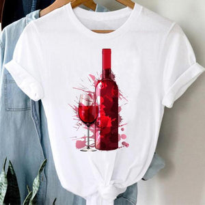 T-shirts Women Cartoon Wine Funny Fashion Clothing Spring Summer Clothes Tshirt