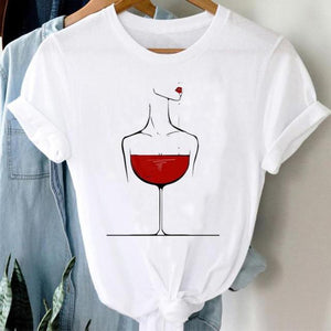 T-shirts Women Cartoon Wine Funny Fashion Clothing Spring Summer Clothes Tshirt