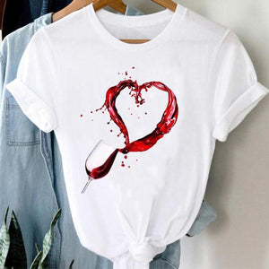 T-shirts Women Cartoon Wine Funny Fashion Clothing Spring Summer Clothes Tshirt