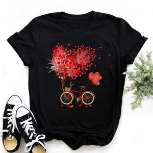 Woman Butterfly Tree Print Summer Tshirts Casual Round Neck Short Sleeve Top Tee Shirt Women