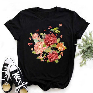 Woman Butterfly Tree Print Summer Tshirts Casual Round Neck Short Sleeve Top Tee Shirt Women