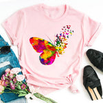 Woman Butterfly Tree Print Summer Tshirts Casual Round Neck Short Sleeve Top Tee Shirt Women