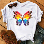 Woman Butterfly Tree Print Summer Tshirts Casual Round Neck Short Sleeve Top Tee Shirt Women