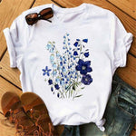 Woman Butterfly Tree Print Summer Tshirts Casual Round Neck Short Sleeve Top Tee Shirt Women