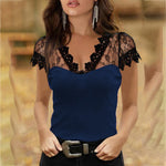 Casual V-neck Lace Short Sleeve T-shirt for Women