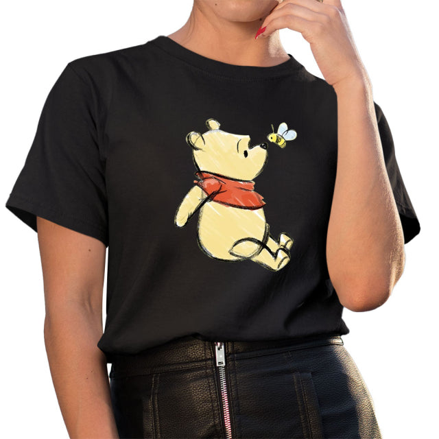 New Disney T-shirt Cute Winnie the Pooh Bear Graphic Female Clothing Casual Ladies Tshirt