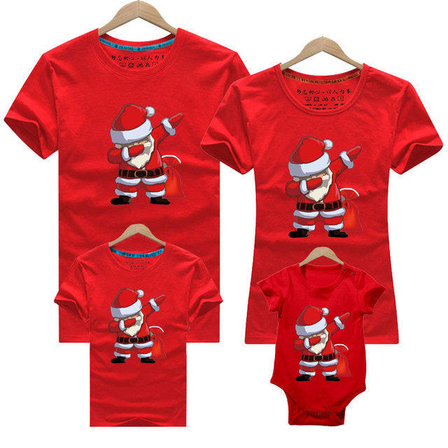 Christmas Deer Print T-shirt  Family Matching Christmas T shirt Mommy Daddy Baby Short Sleeve Red Shirt Clothes