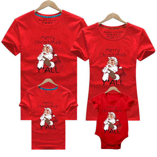 Christmas Deer Print T-shirt  Family Matching Christmas T shirt Mommy Daddy Baby Short Sleeve Red Shirt Clothes