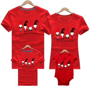 Christmas Deer Print T-shirt  Family Matching Christmas T shirt Mommy Daddy Baby Short Sleeve Red Shirt Clothes