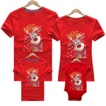 Christmas Deer Print T-shirt  Family Matching Christmas T shirt Mommy Daddy Baby Short Sleeve Red Shirt Clothes