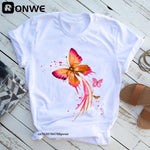 Woman Butterfly Tree Print Summer Tshirts Casual Round Neck Short Slee Top Tee Shirt