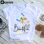 Woman Butterfly Tree Print Summer Tshirts Casual Round Neck Short Slee Top Tee Shirt