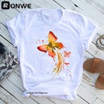 Woman Butterfly Tree Print Summer Tshirts Casual Round Neck Short Slee Top Tee Shirt