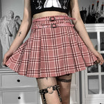 E-girl Gothic Lace Mini Pleated Skirt Women Aesthetic High Waist A-Line Short Skirt Streetwear