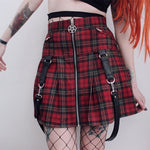 E-girl Gothic Lace Mini Pleated Skirt Women Aesthetic High Waist A-Line Short Skirt Streetwear