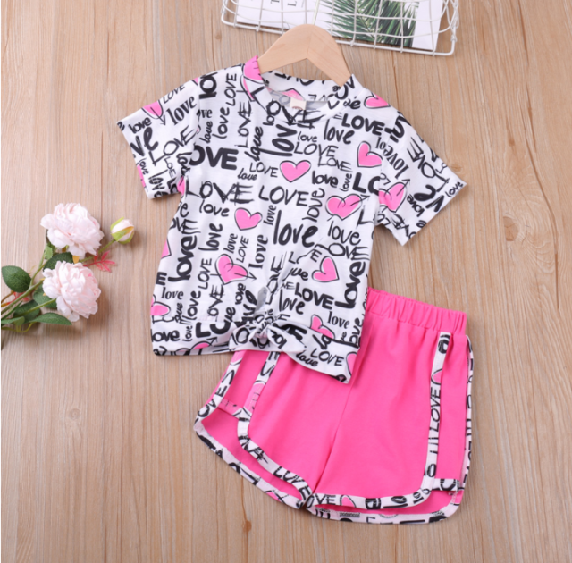 Girl Clothes Set Summer Children Bow Lace Sling T-shirt+ Striped Short Pants Sets Kids Sleeveless Clothing