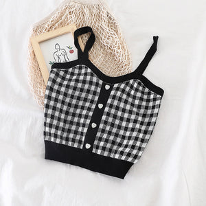 Women Tops Buttons Knitting Cute Tank Tops Ladies Sleeveless Solid Crop Tops Women Summer