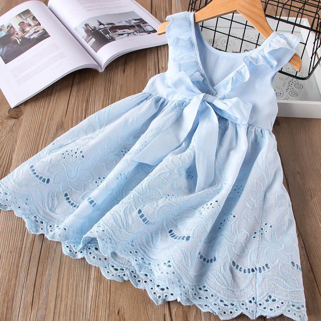 Summer Girls Dress Strap Hollow Embroidery Casual Sleeveless Party Princess Dress