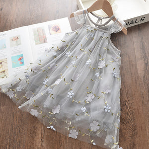 Summer Girls Dress Strap Hollow Embroidery Casual Sleeveless Party Princess Dress