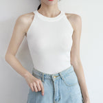 Women Tops Knitted Off Shoulder Tank Tops Female O-Neck Elastic Tops Women Summer