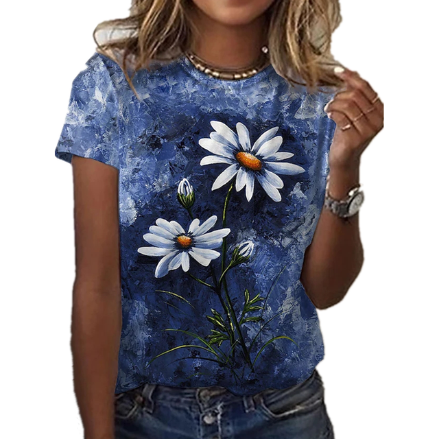 Sexy Fashion Ladies T-shirt New Summer Loose Women Floral Print