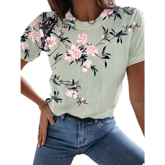 Sexy Fashion Ladies T-shirt New Summer Loose Women Floral Print