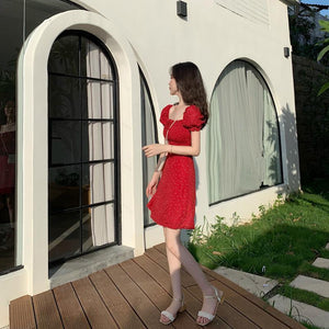 Retro Dress Women French Dot Summer Prairie Chic Red Vacation Clothes