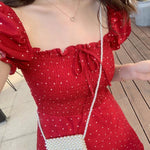 Retro Dress Women French Dot Summer Prairie Chic Red Vacation Clothes