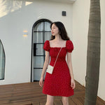 Retro Dress Women French Dot Summer Prairie Chic Red Vacation Clothes