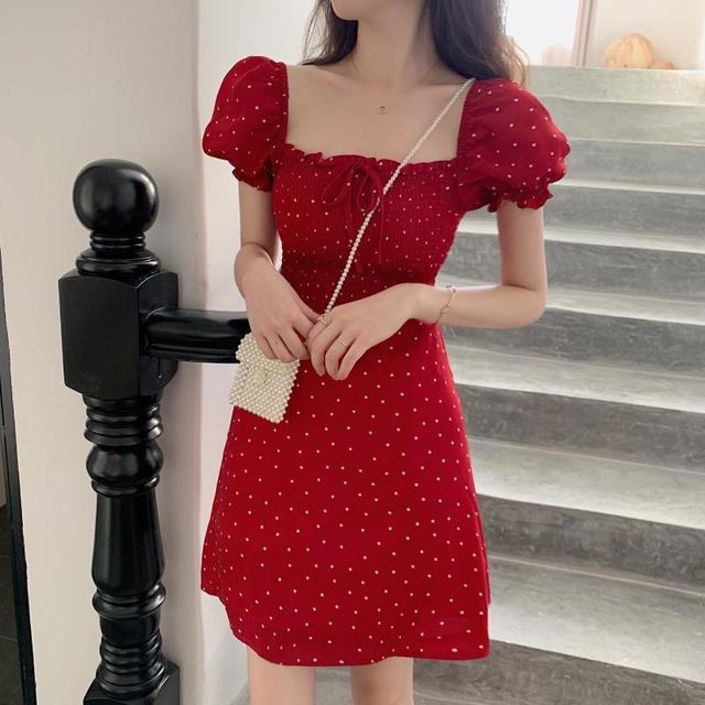 Retro Dress Women French Dot Summer Prairie Chic Red Vacation Clothes