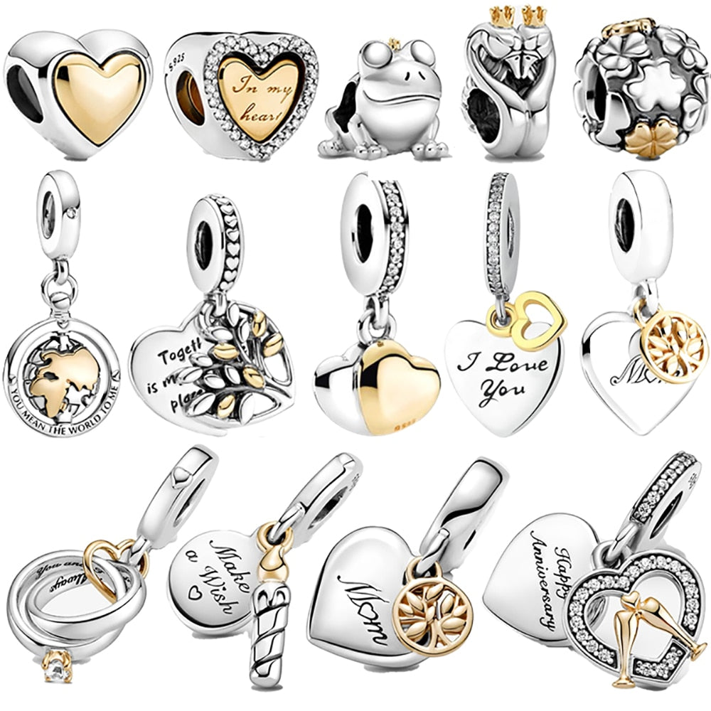 Pandora Bracelet Original Heart-Shaped Fit 925 Sterling Silver Golden