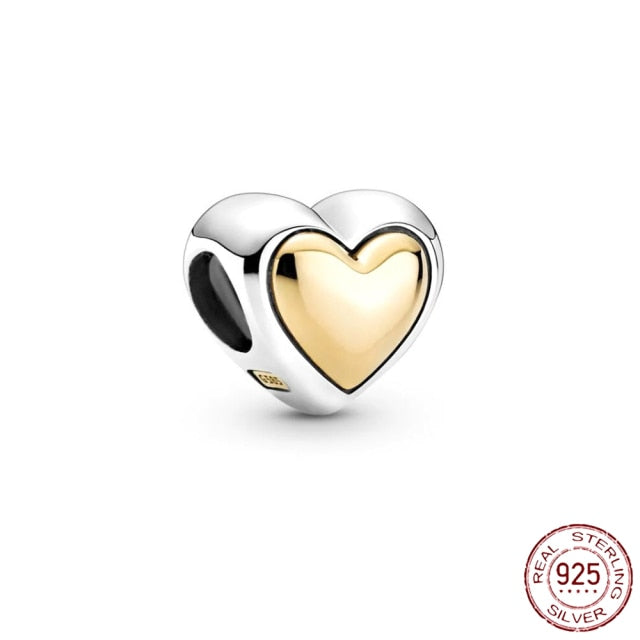 Pandora Bracelet Original Heart-Shaped Fit 925 Sterling Silver Golden