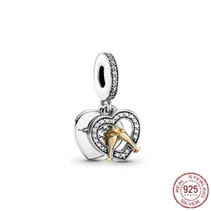 Pandora Bracelet Original Heart-Shaped Fit 925 Sterling Silver Golden