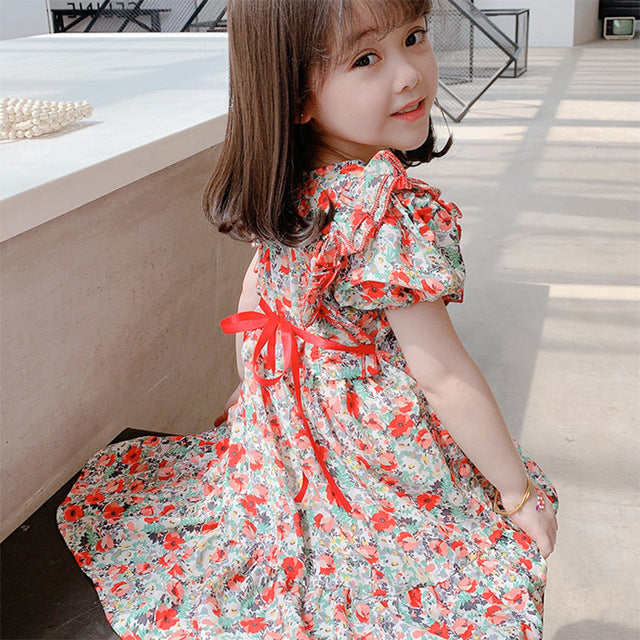 Summer Girls Dress Strap Hollow Embroidery Casual Sleeveless Party Princess Dress